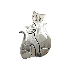 Vintage Brooch Cat & Kitten 925 Sterling Silver Mexico Cats MCM 1960s Cat Lover